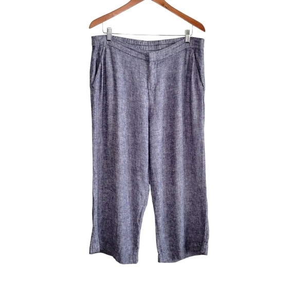 Old Navy Cropped Wide Leg Linen Blend High-Rise Pants Women's Size Large Blue - Picture 1 of 10